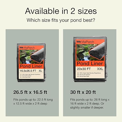 Miniatura 8 de MAPORCH Revestimiento de estanque de 20 x 30 pies, impermeable, 100% polietileno reforzado de polietileno HDPE, 20 mil para estanques de peces koi,