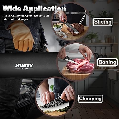 Miniatura 5 de Huusk Juego de cuchillos de carnicero para cortar carne, 10 piezas de cuchillo de chef serbio de cocina vikinga con bolsa de rollo forjado a mano,