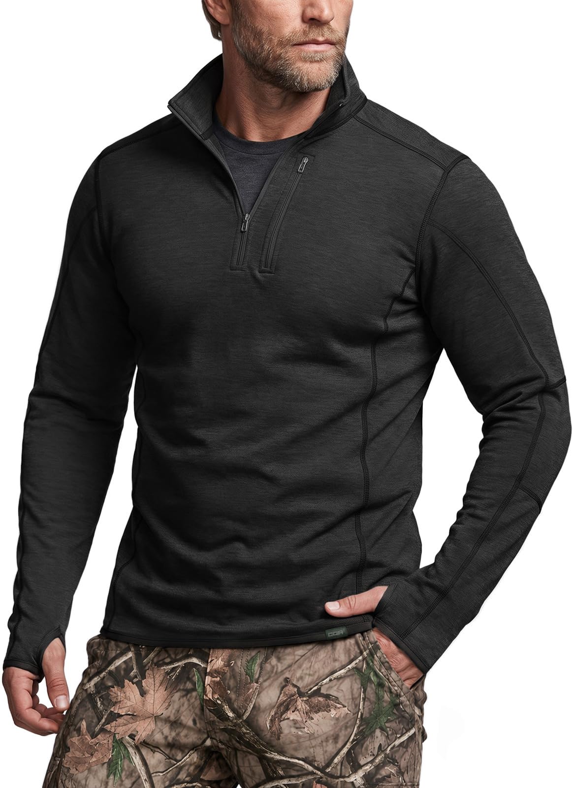 Men's Quarter Zip Utility Fleece Pullover, Outdoor Casual Thermal Sweater, Chest Zipper Pocket, Mock Neck Long Sleeve