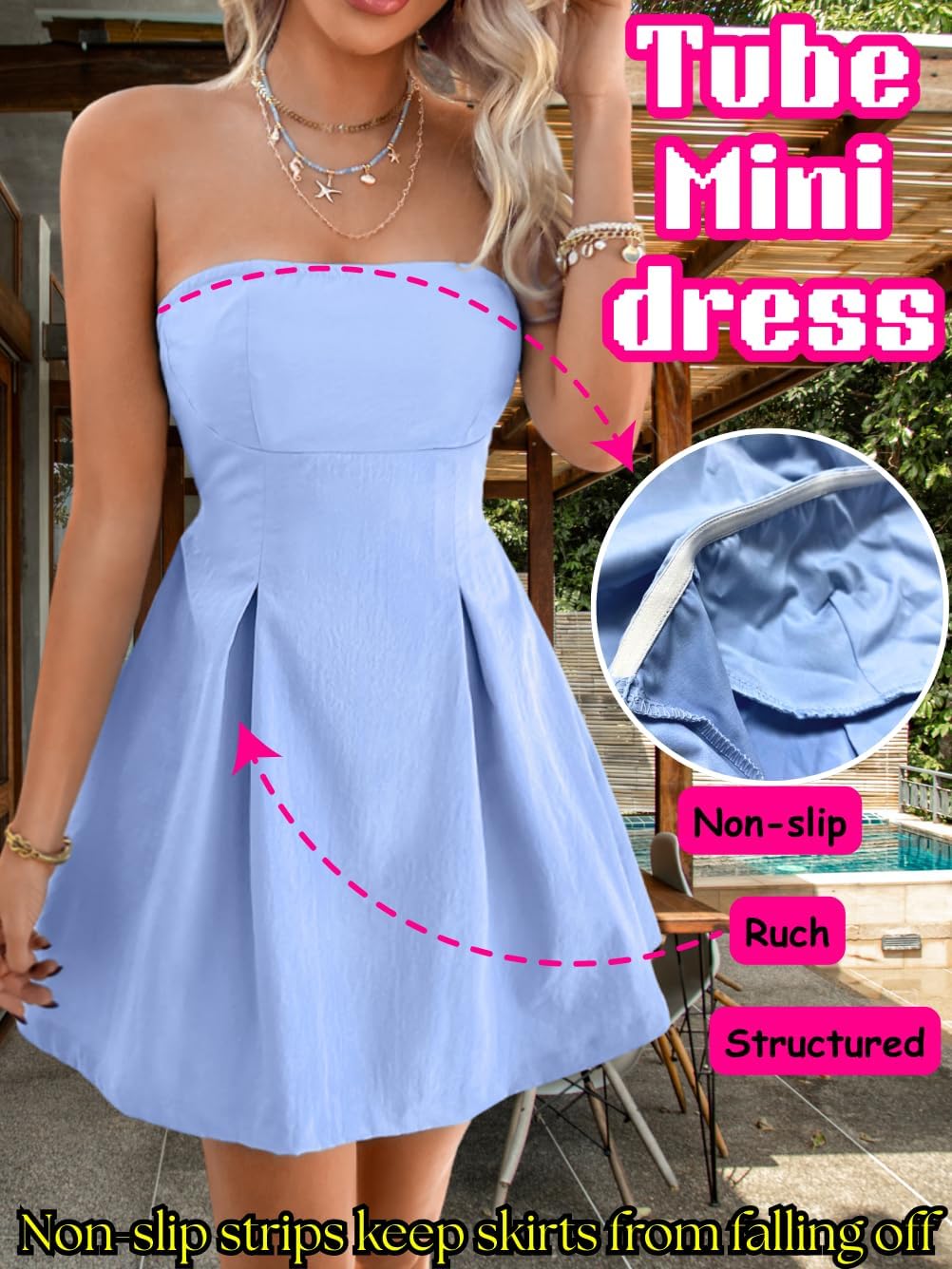 Strapless Bow Tie Mini Dress, A-Line Backless Cut-Out Sleeveless, Grad Formal Cocktail, for Women HOCO Vacation - Image 2