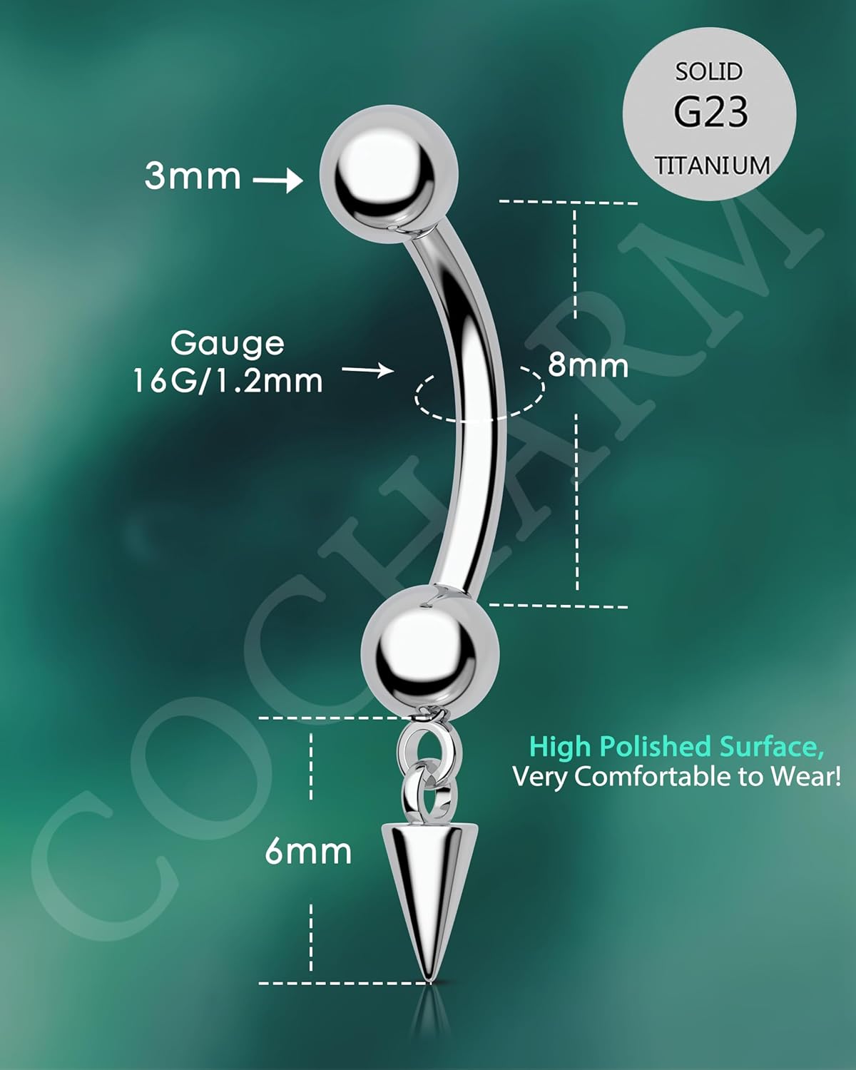 COCHARM Titanium Arrow Rook Earrings Dangle 16g Rook Piercng Jewelry Spike Surgical Steel Rook Barbell 8mm Dangling Silver Vertical Rook Jewelry Cute - Image 3