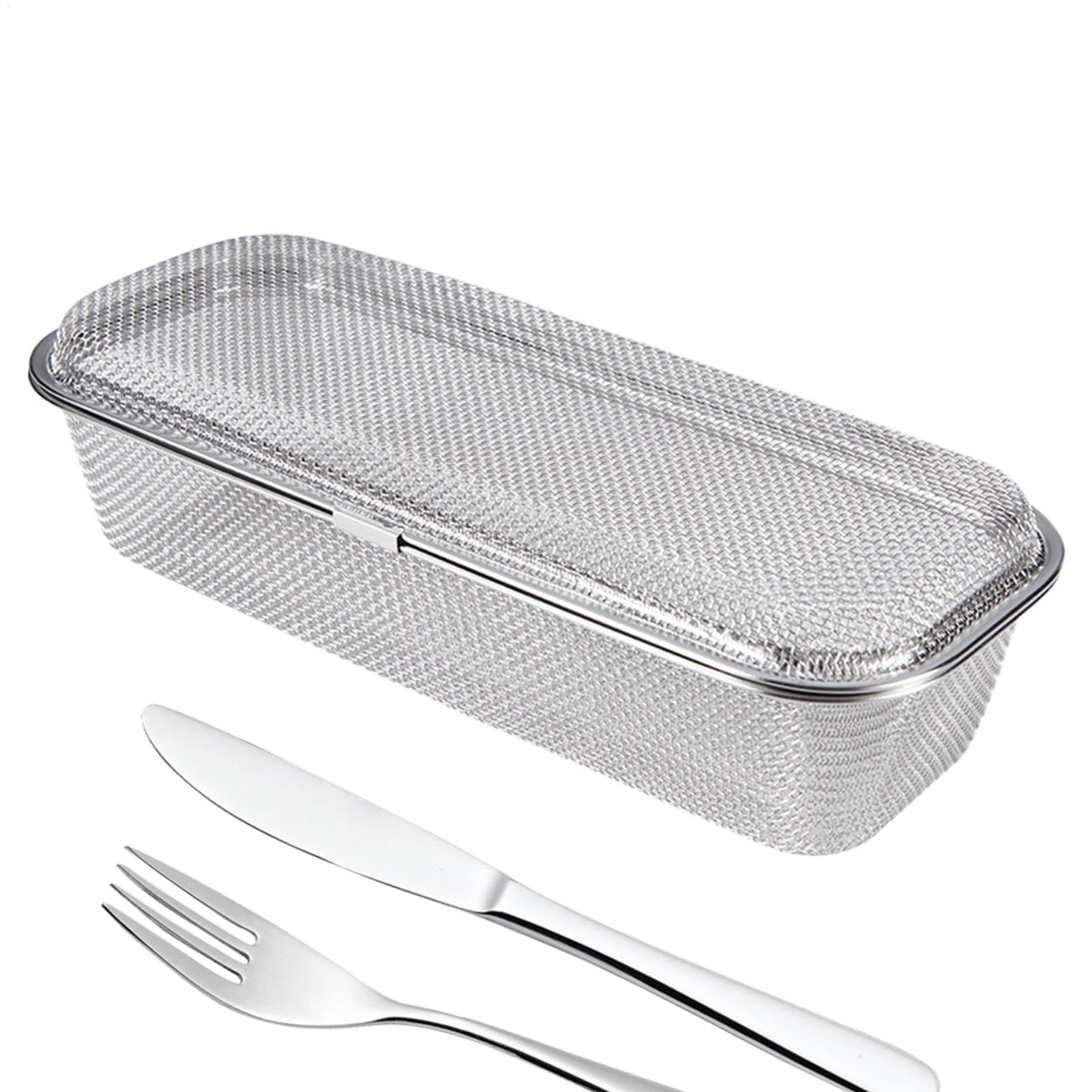 Utensil Basket, Kitchen Cutlery Storage Basket, Stainless Steel Mesh Silverware Strainer, Drying Rack Utensil Holder for Forks, Spoons, Knives, 304 Stainless Steel