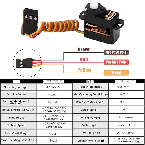 Miniatura 6 de Mini servos de engranaje de plástico 2G, 5 piezas, 3.7-4.2 V, motor sin núcleo a control remoto, kit de servos digitales para helicóptero de ala
