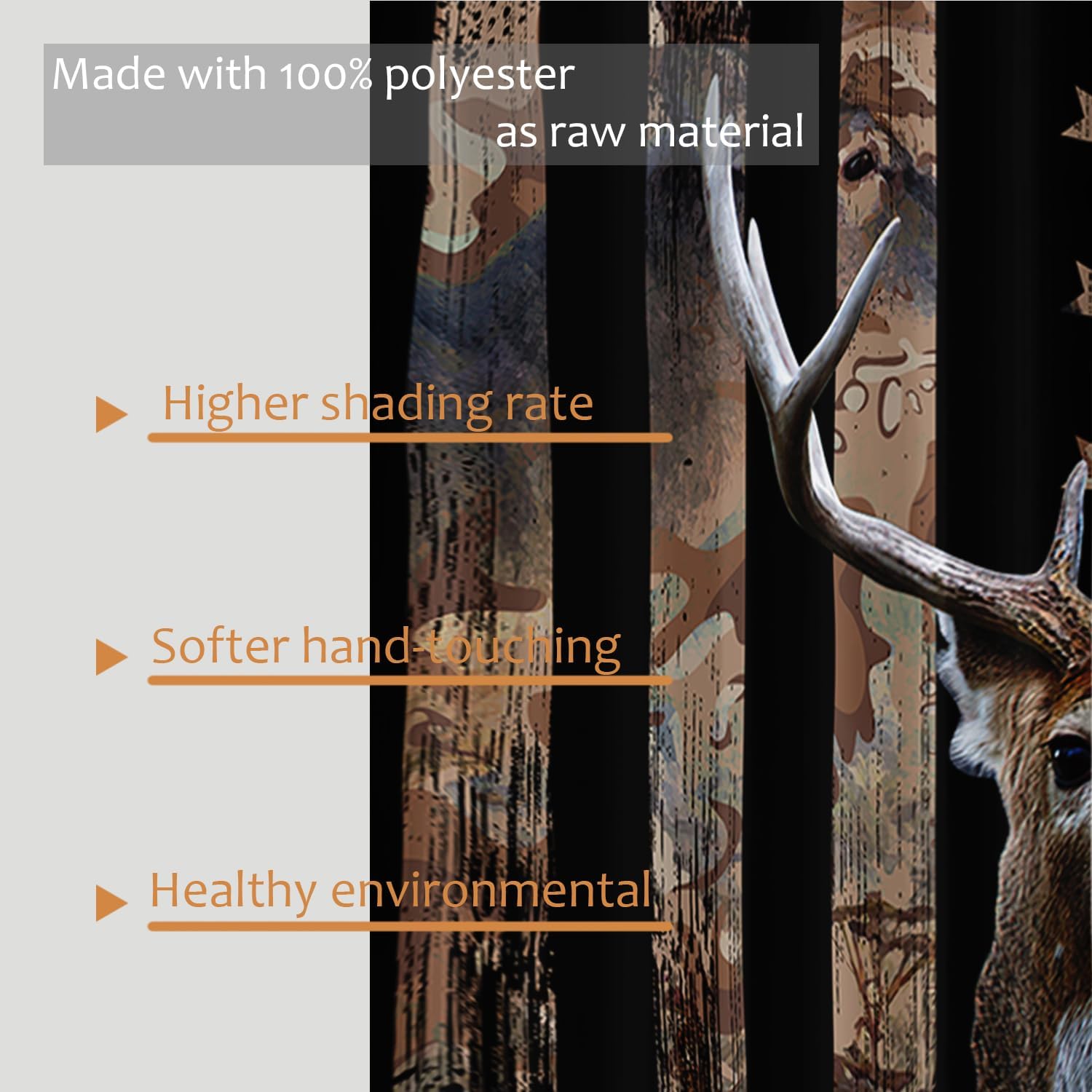 HOSIMA Hunting Deer Curtains for Bedroom & Living Room, 63 Inch Long 2 Panels Hunter Decor with American Flag & Forest Wildlife Theme