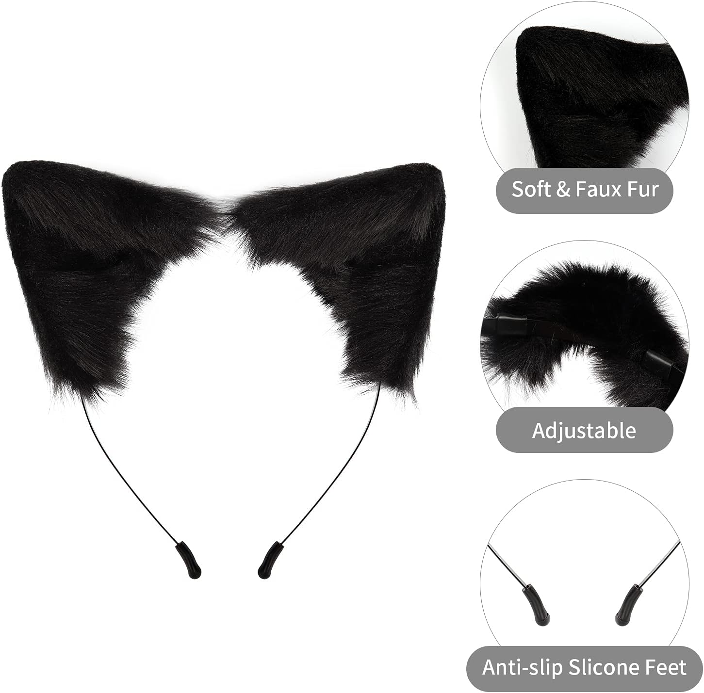 Handmade Fox Wolf Ears Headband and Faux Fur Tail for Halloween Party Costume Accessories - Image 3