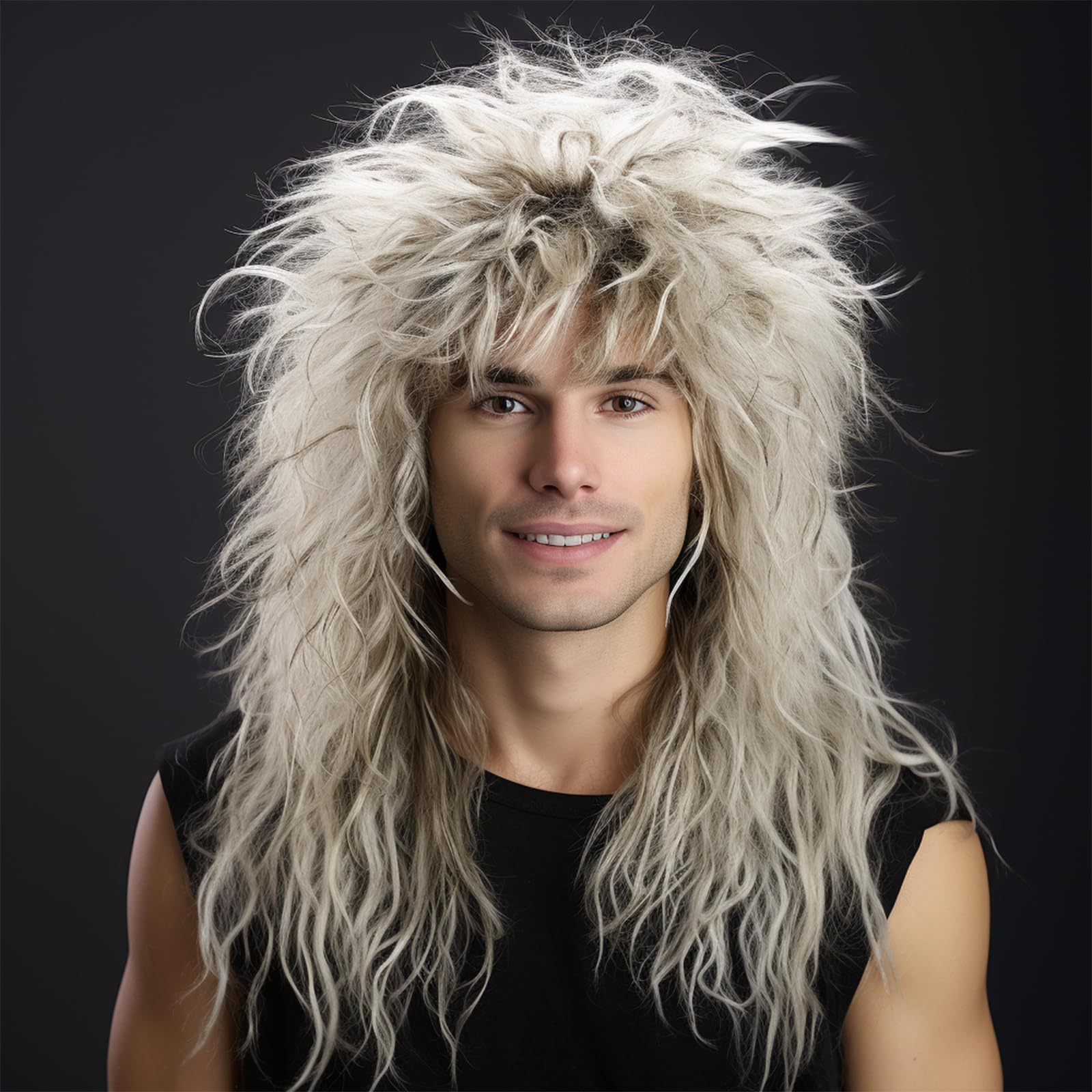Amazon.com: Leuik 80s Outfit for Men|Synthetic Curly Mens Wig|Long ...
