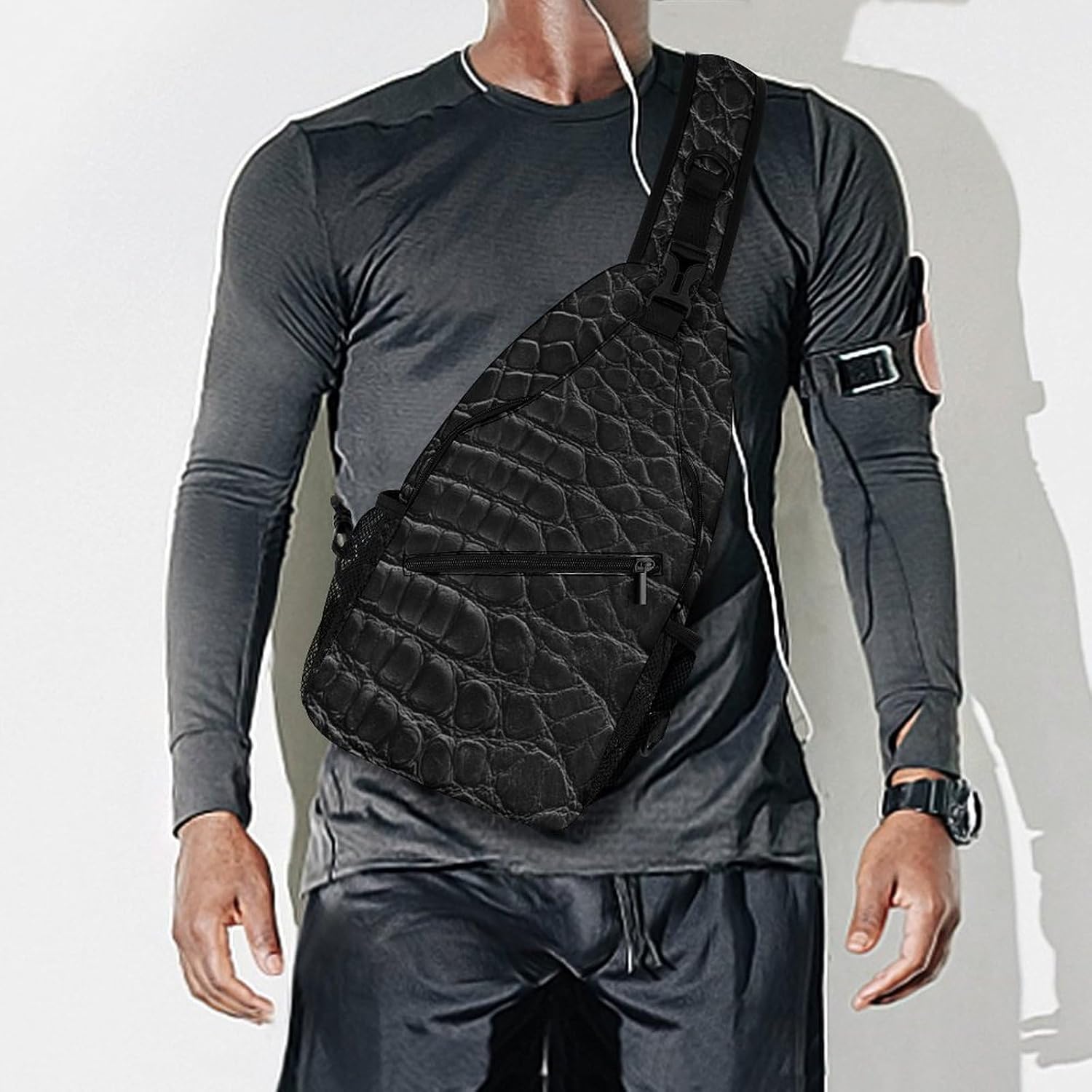 Crocodile Pattern Sling Crossbody Bag Lightweight Chest Shoulder Backpack for Outdoor Sports