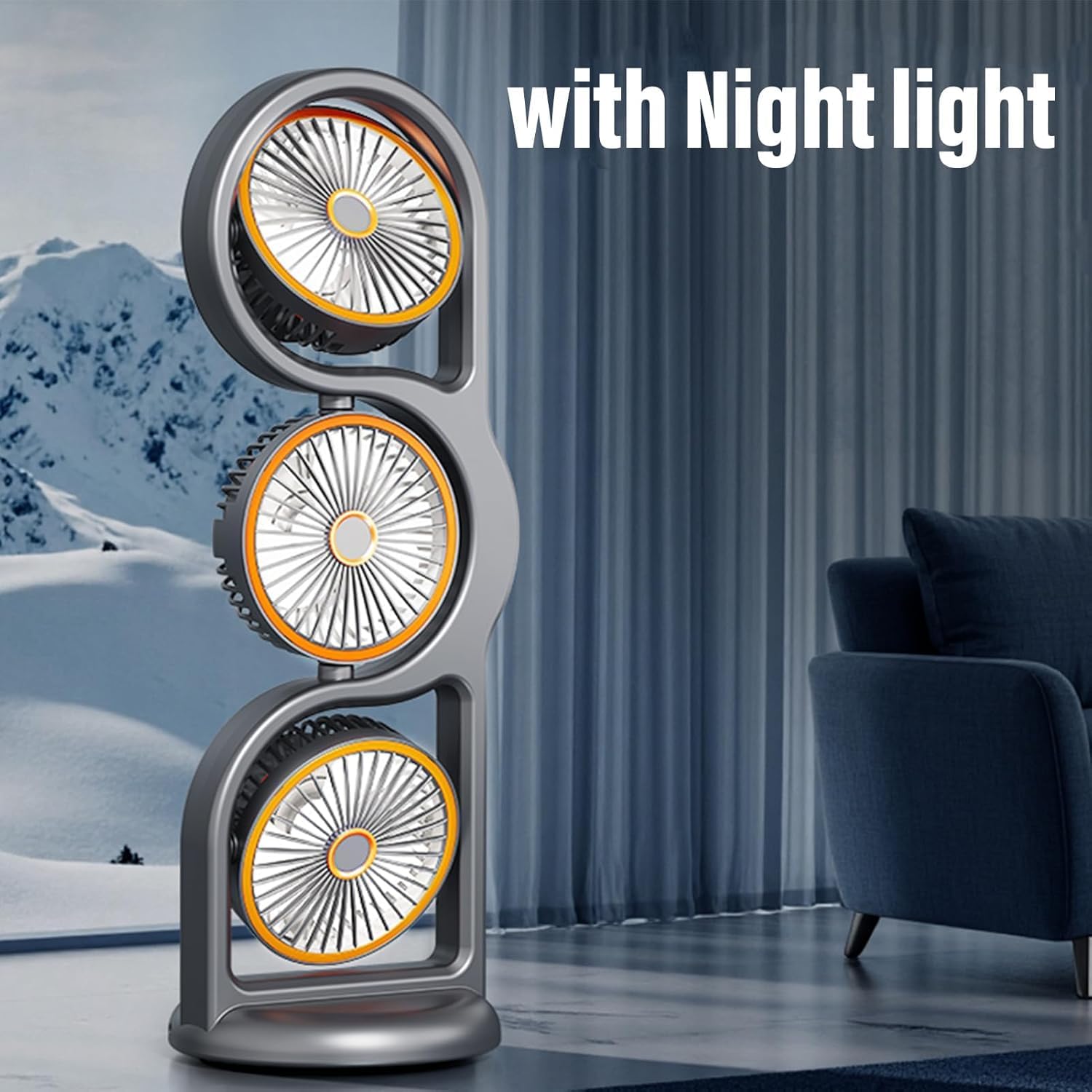 Portable Oscillating Tower Fan 360° Tilt & 105° Auto Oscillation Small Desk Fan 5 Speeds USB Rechargeable Compact Desk Fan for Home Bedroom Travel,Powerful Airflow (Gray)