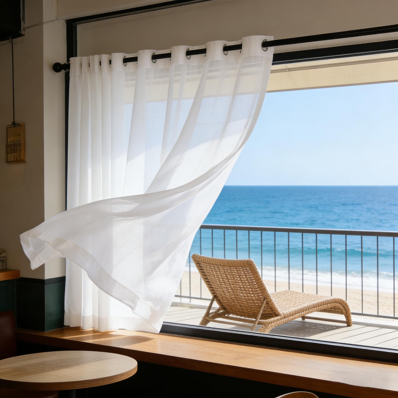 Cortinas decorativas de aspecto lino blanco, tejido suave premium 100x115cm
