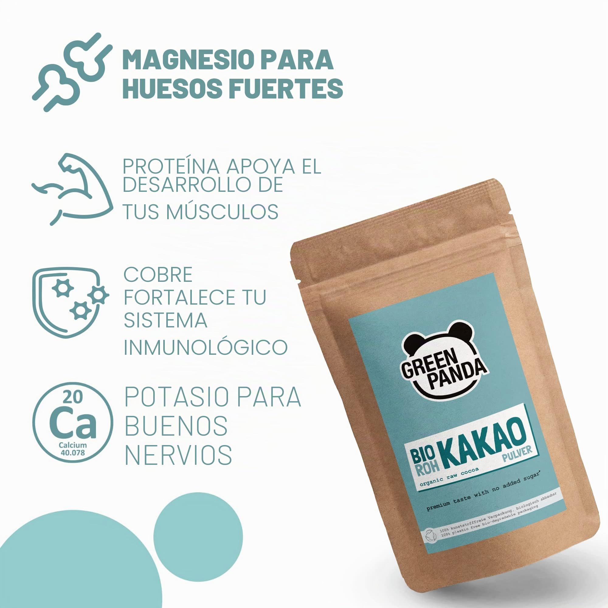 Cacao puro en polvo orgánico de los mejores granos de cacao, cacao en polvo sin azúcar y sin grasa, probado y certificado en laboratorio, Green Panda (1kg (Paquete de 1))