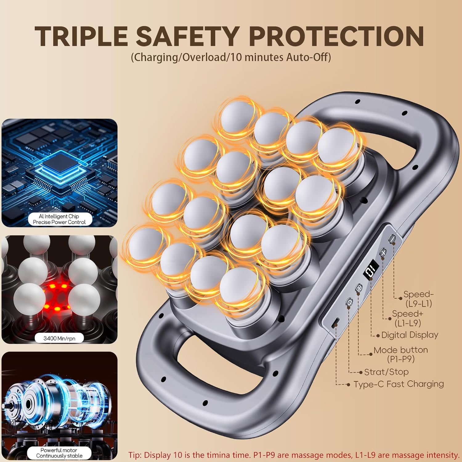 16-Head Massage Gun,2026 Upgrade Deep Tissue Percussion Massager with 9 Modes 9 Intensities, 2600mAh 6H Runtime, Quiet Muscle Tension Release Electric Massage Tools for Back, Shoulders, Legs - Image 8