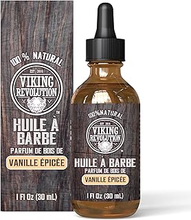 Viking Revolution Huile Barbe Homme 30ml - Huile à Barbe Parfum Vanille Épicée - Naturel à l'Huile d'Argan et l'Huile de Jojoba Bio - Huile de Barbe Hydratante & Nourrissante