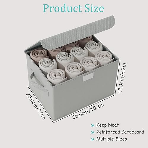Miniatura 3 de XSNY12GS-4 - Contenedor de almacenamiento de tela con tapa, cajas de armario con tapa, cesta organizadora plegable apilable con 2 asas, para el