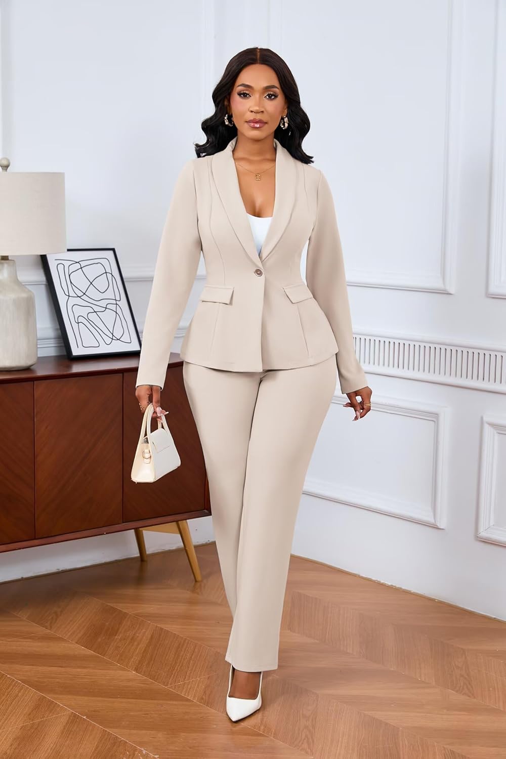 Ophestin Business 2 Piece Pant Suits for Women Dressy Blazer Straight Leg Pantsuit Set Formal Casual Office Work Outfits - Image 2