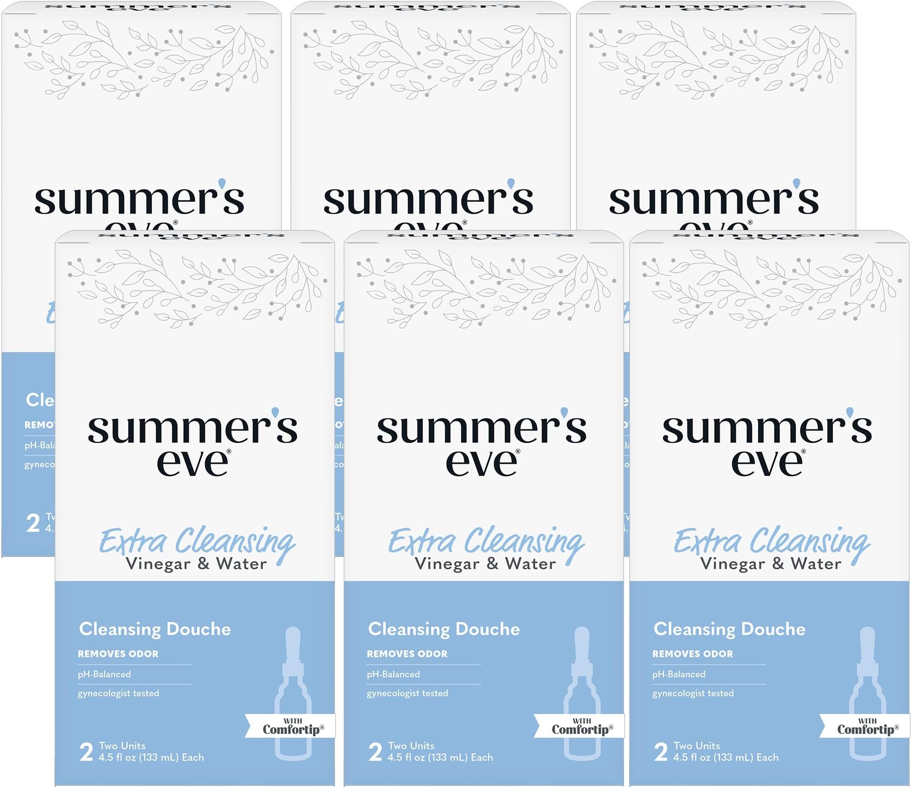 Summer’s Eve Extra Cleansing Vinegar and Water Feminine Cleansing Douche, Odor Control, pH Balanced, Gynecologist Tested, with Comfortip, 4.5 Ounce Each, 2 Count (Pack of 6)