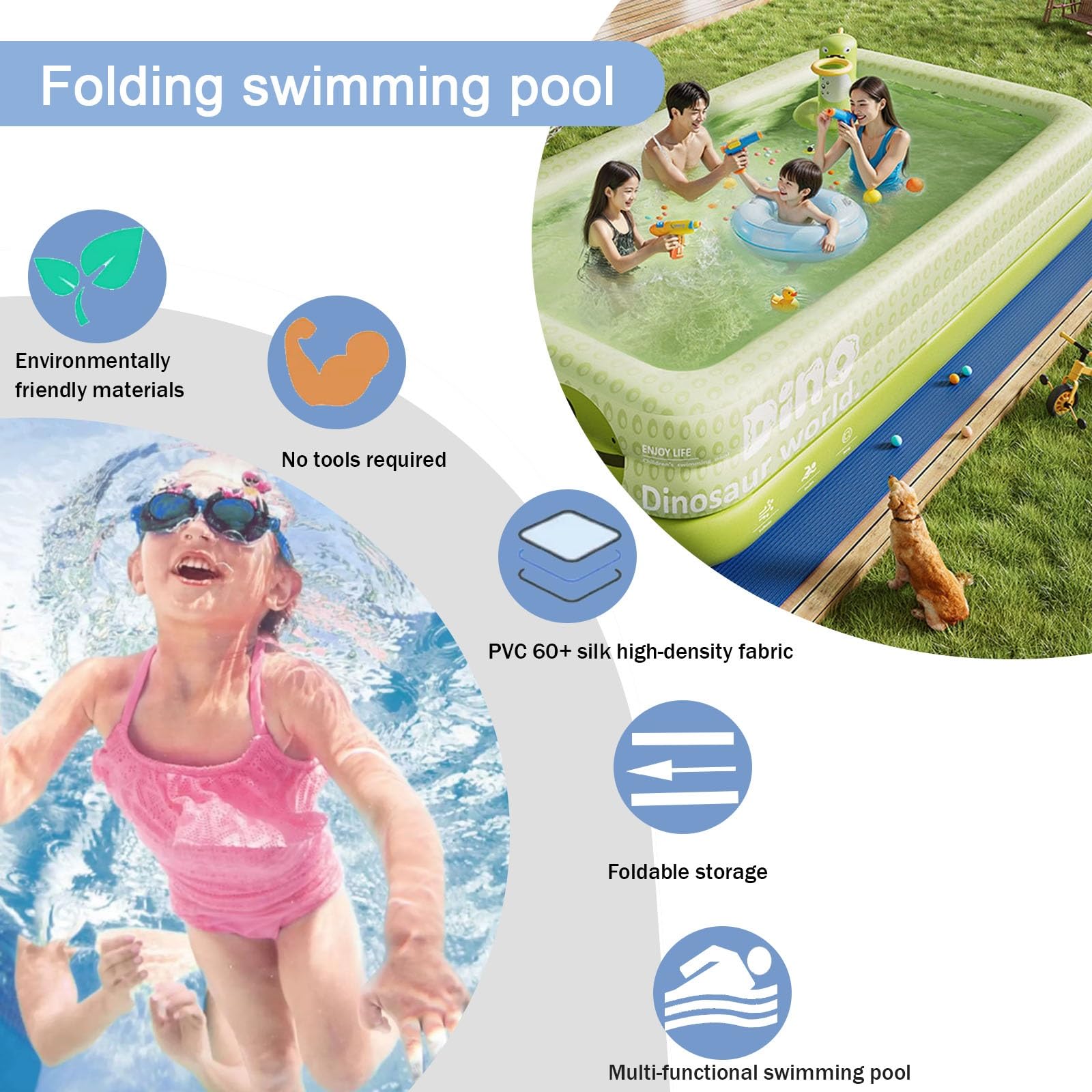 Piscina Hinchable De 150-460 Cm Piscinas Hinchables para Niños Pequeños Y Adultos Piscina Grande Elevada para Familias(210 * 140 * 56cm)