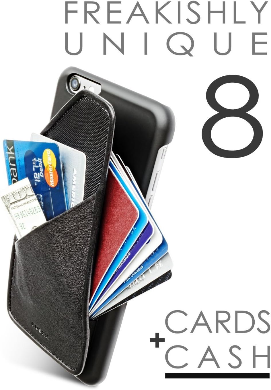 HUSKK [iPhone 6 and 6S] Wallet Case - Slim Card Holder for Up to 8 Cards and Cash - Quickdraw Black [QDPH6BN]