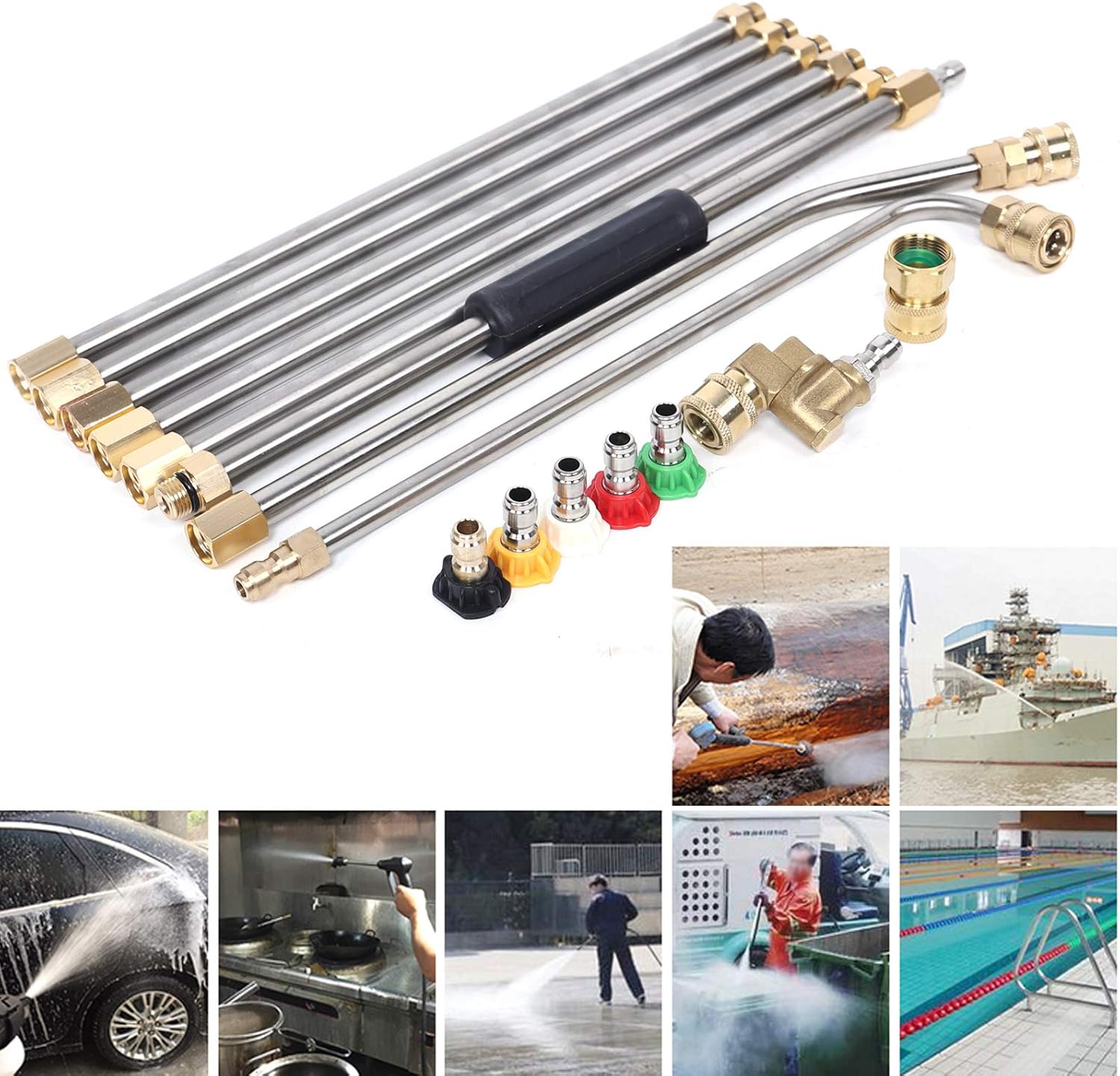 Cleaning Tool ExWand Lance High Pressure Washer Cleaner Power Jet Water Spray Nozzle Attachment Washer Wands Rod Kit for Nozzle undercarriage Cleaner Surface Cleaner etc, 30°+90°