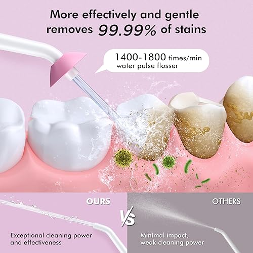 Miniatura 11 de Demita Irrigador dental inalámbrico para dientes, 10.1 fl oz, 3 modos, 5 puntas de chorro, púa eléctrica portátil para adultos, kit de limpieza