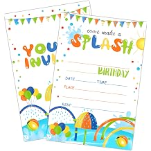 Splash Pad Birthday Invitation, Party Invitations for Boys, Girls, Kids, Teens,Come Make A Splash Summer Water Park Party Favors Decor and Supplies, 20 Set with 20 Envelopes 4x6 Inch