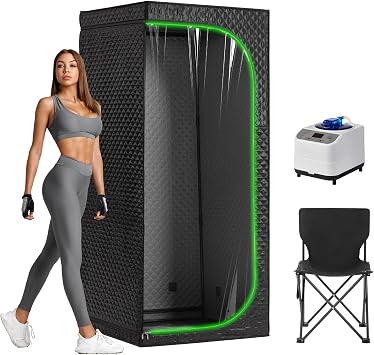 Portable Steam Sauna Tent with Clear View Door, Black, Full Size Square Sauna for Home, 3L Steamer, 9 Heat Levels