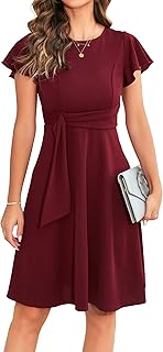 Womens 2025 Elegant Ruffle Sleeve Flared A Line Swing Casual Party Cocktail Dresses
