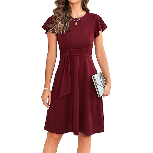 OWIN Womens 2026 Elegant Ruffle Sleeve Flared A Line Swing Casual Party Cocktail Dresses