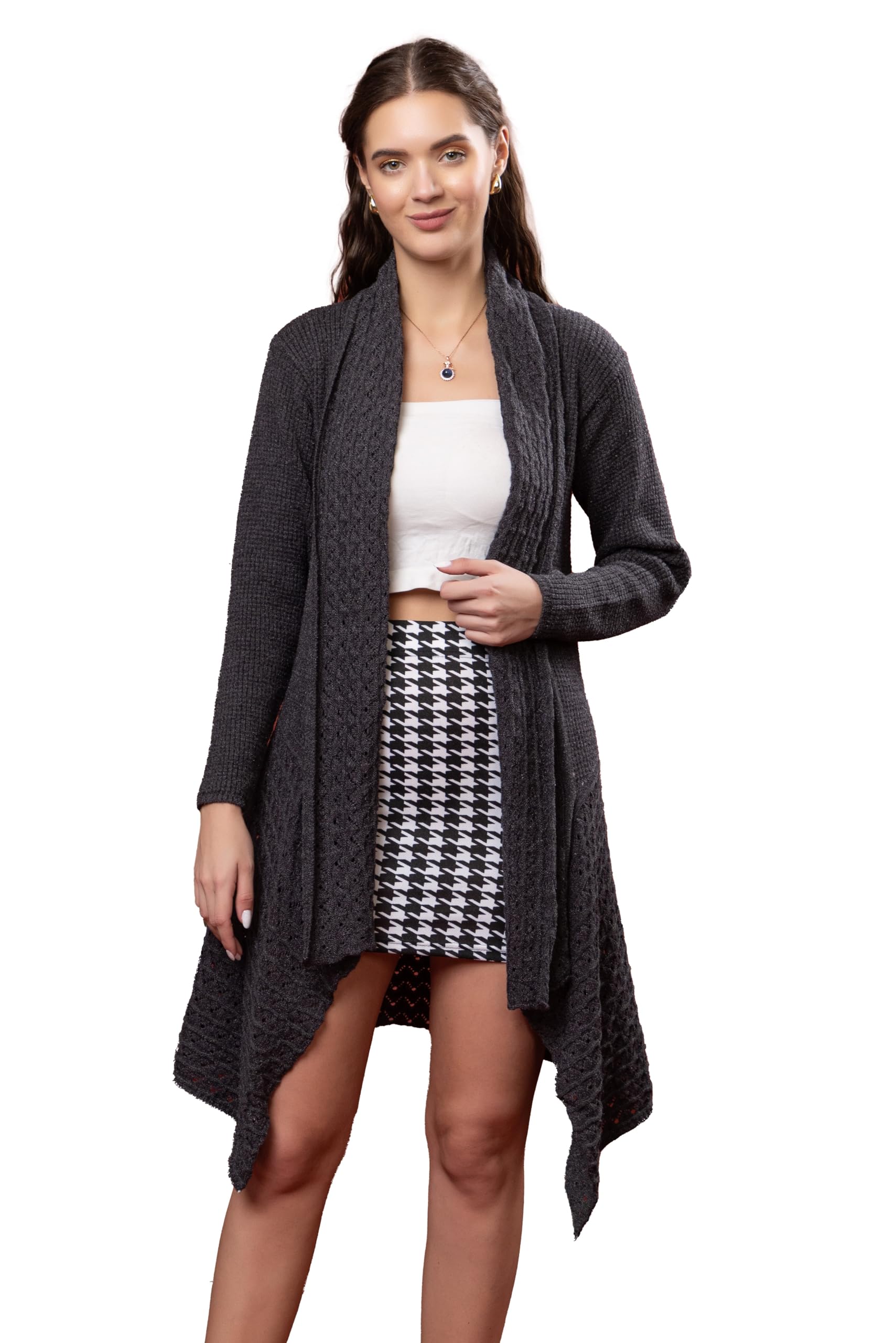 Women’s & Girls’ Winter Woolen V-Neck Open Front Longline Shrug Cardigan Sweater-image-29