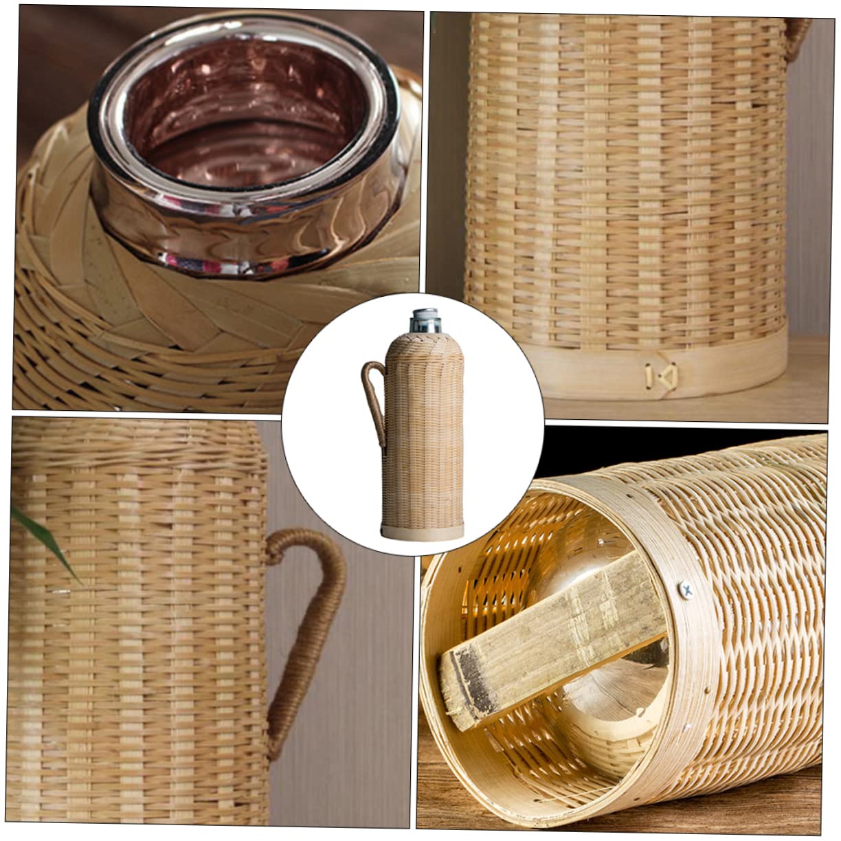 Ciieeo Botella Térmica de Bambú Tejida a Mano, 2l, Vidrio | Estilo Retro, Acabado Fino y Práctico, Uso en Casa u Oficina, Ideal para Aficionados al Té