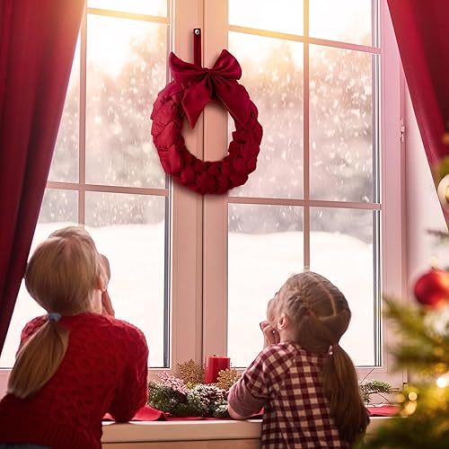 Miniatura 5 de Corona de terciopelo de Navidad de 14 pulgadas, coronas de Navidad para puerta delantera, adorno de corona de Navidad de terciopelo con lazo para