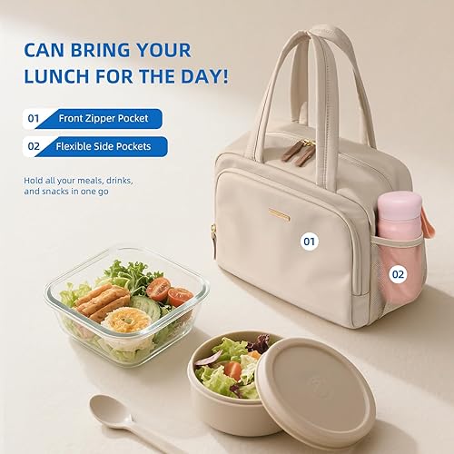 Miniatura 9 de Loncheras aisladas para mujer, ligeras, acolchadas, impermeables, reutilizables, para el trabajo, picnic, viajes, albaricoque