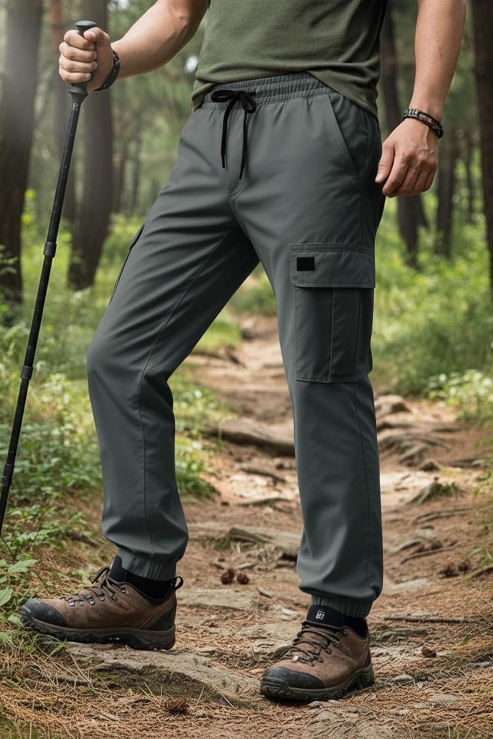 Runcati Mens Cargo Pants Casual Drawstring Elastic Waist Chino Pants Stretch Outdoor Track Joggers Sweatpants - Image 2