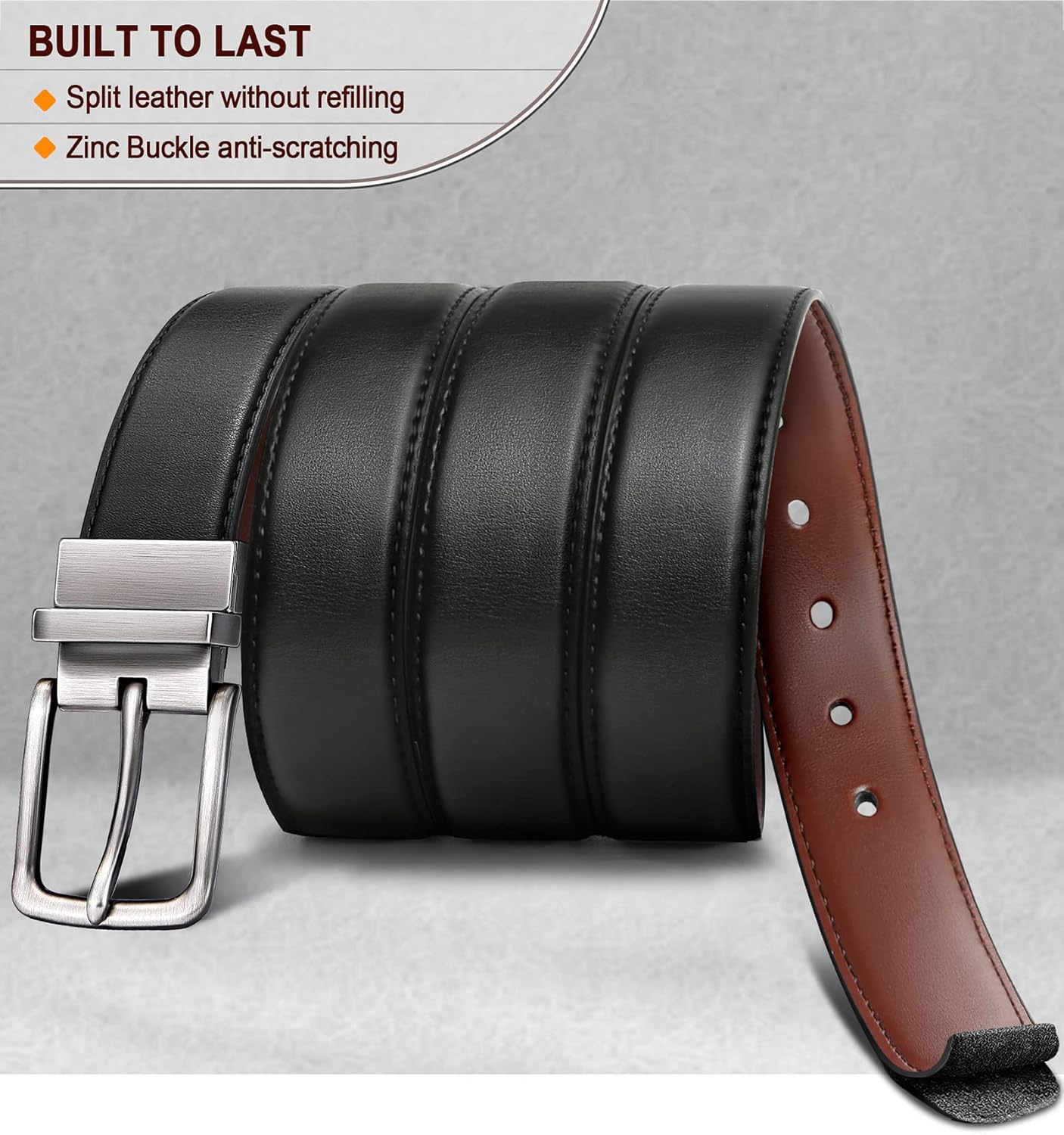 Men's Belt, Bulliant Leather Reversible Belt 1.25",One Belt Reverse for 2 Colors image 4 of 8 B07CZCMY5Z