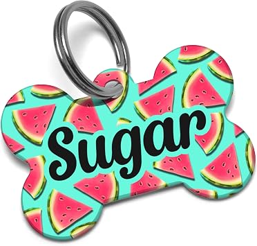 Watermelon Pet ID Tags, Personlized Dog Tag For Dogs. Add Your Custom Text, in Dog Bone and Heart Shapes Medium Bone
