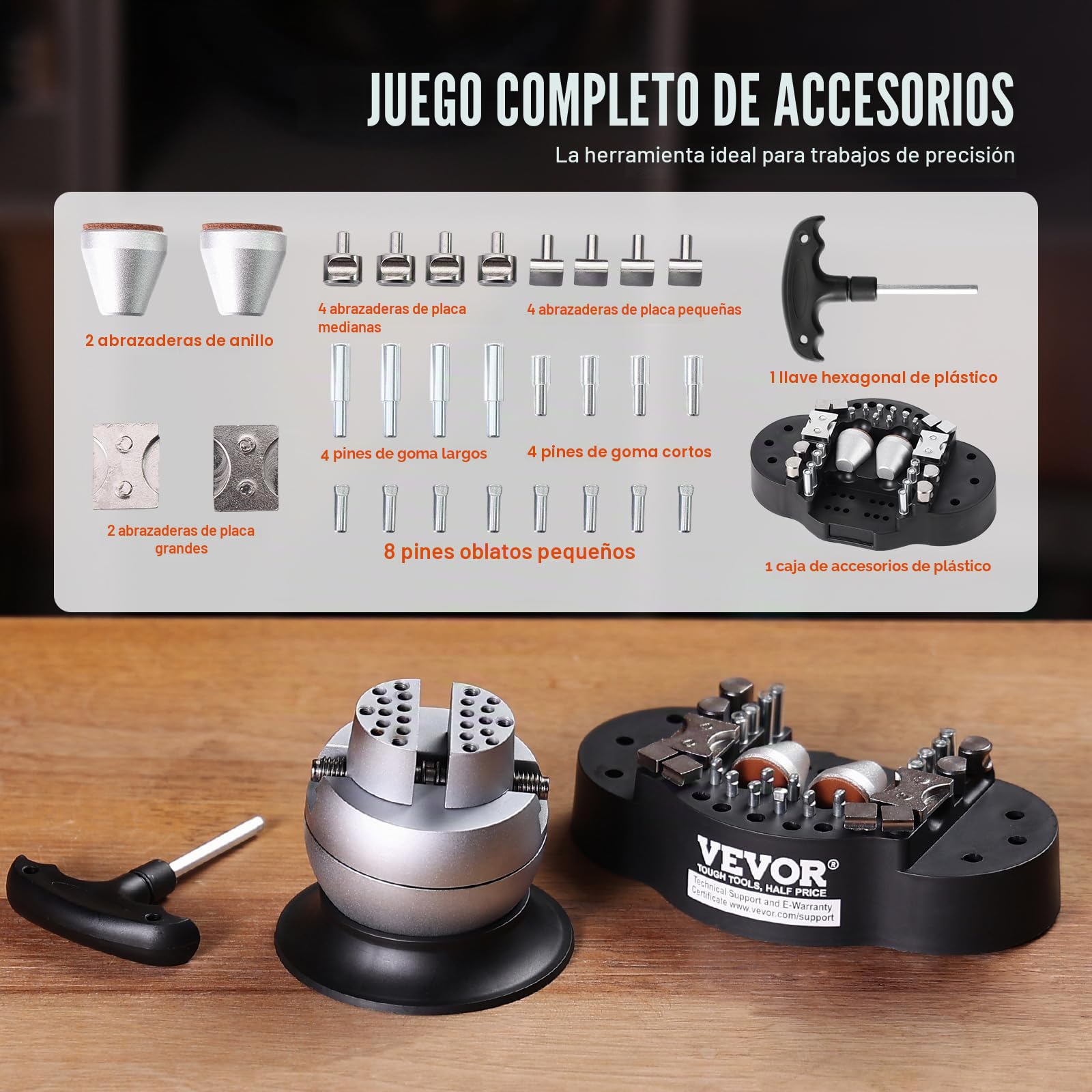 VEVOR Tornillo de Banco de Bolas de Grabado 78 mm Base Giratoria de 360° Mandíbula Ajustable con 30 Accesorios, Herramienta de Ajuste de Grabado para Joyería, Fabricación de Joyas de Precisión