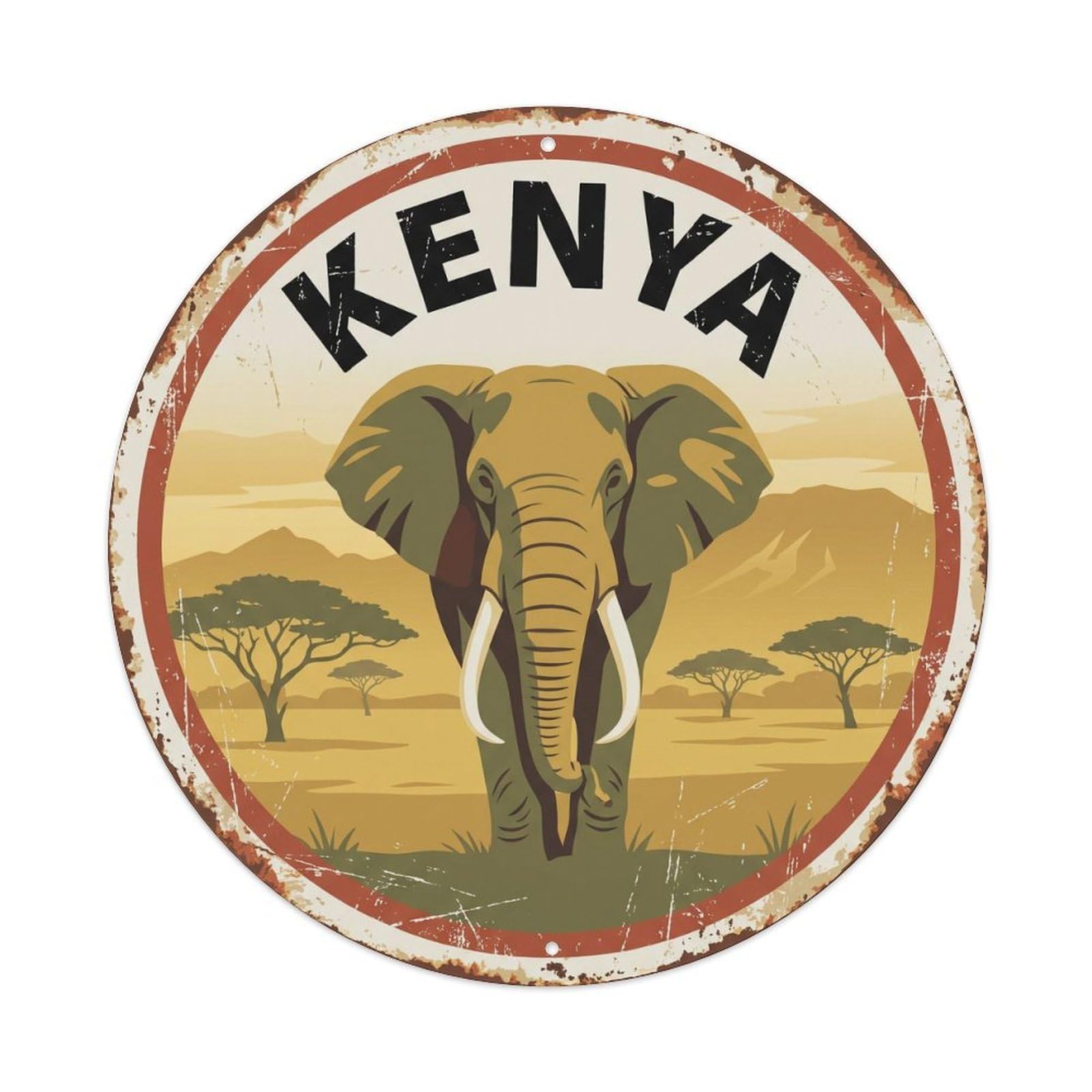Kenya Elephant Acacia Savanna Metal Tin Sign