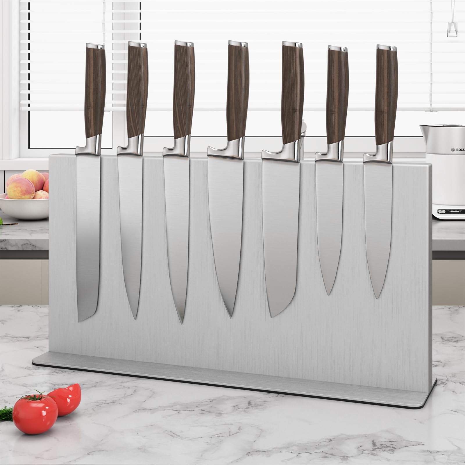 THMINS Large White Magnetic Knife Block, Stainless Steel,Double-Sided,Magnetic Knife Holder, Universal Multi-Function Display Rack for Kitchen Counter