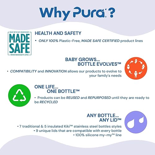 Miniatura 7 de Pura Botella de agua para niños de acero inoxidable de 11 onzas con popote y manga, botella de agua para niños pequeños con pajita, silicona de