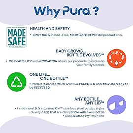 Pura Kiki 11oz/325ml Stainless Steel Straw Bottle w/Sleeve - 100% Plastic-Free, MadeSafe Certified, 100% Medical-Grade Silicone Straw for Kids, Toddlers, Preschoolers, & Infant - New Aqua Swirl