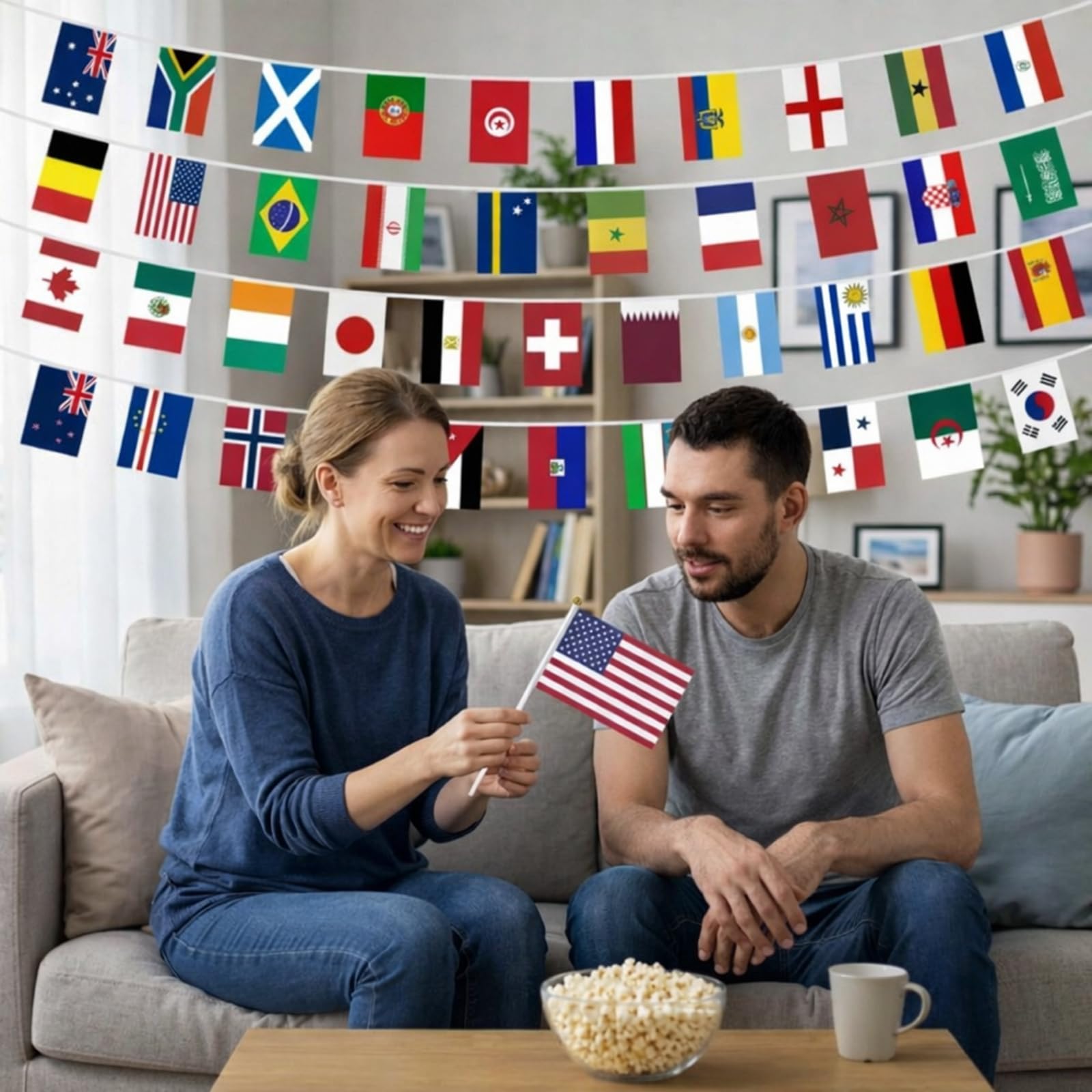 Decoración del Mundial 2026, Copa del Mundo 2026, 49 piezas del Mundial 2026, artículo para fans con 48 banderas y Bunting de 15 m con los 48 países. Decoración para eventos de fútbol y celebraciones