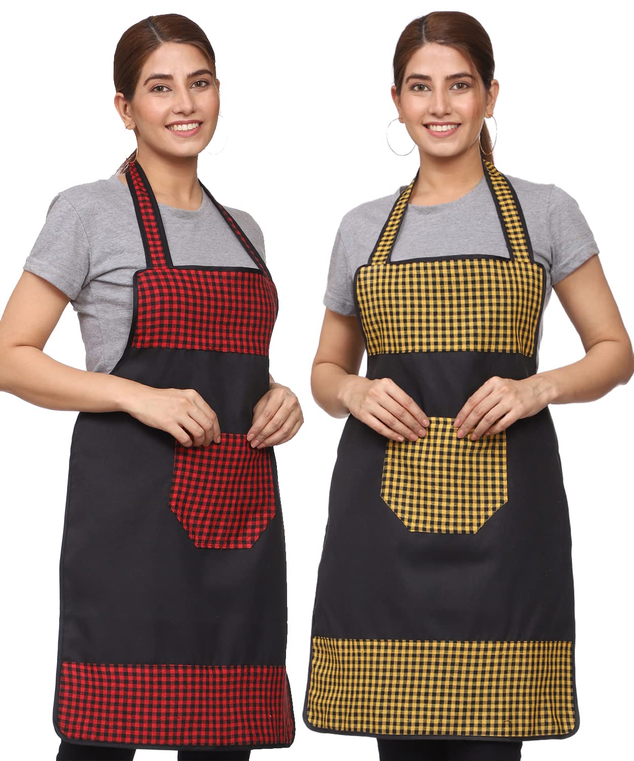 JMi Check and Plain Fabric Designer Waterproof Apron With Front Multi Purpose Pocket For Kitchen, Cooking, Dusting, Home. (Pack of 2) (Multi - 12) (B09MFSSYK4) Amazon Price History, Amazon Price Tracker
