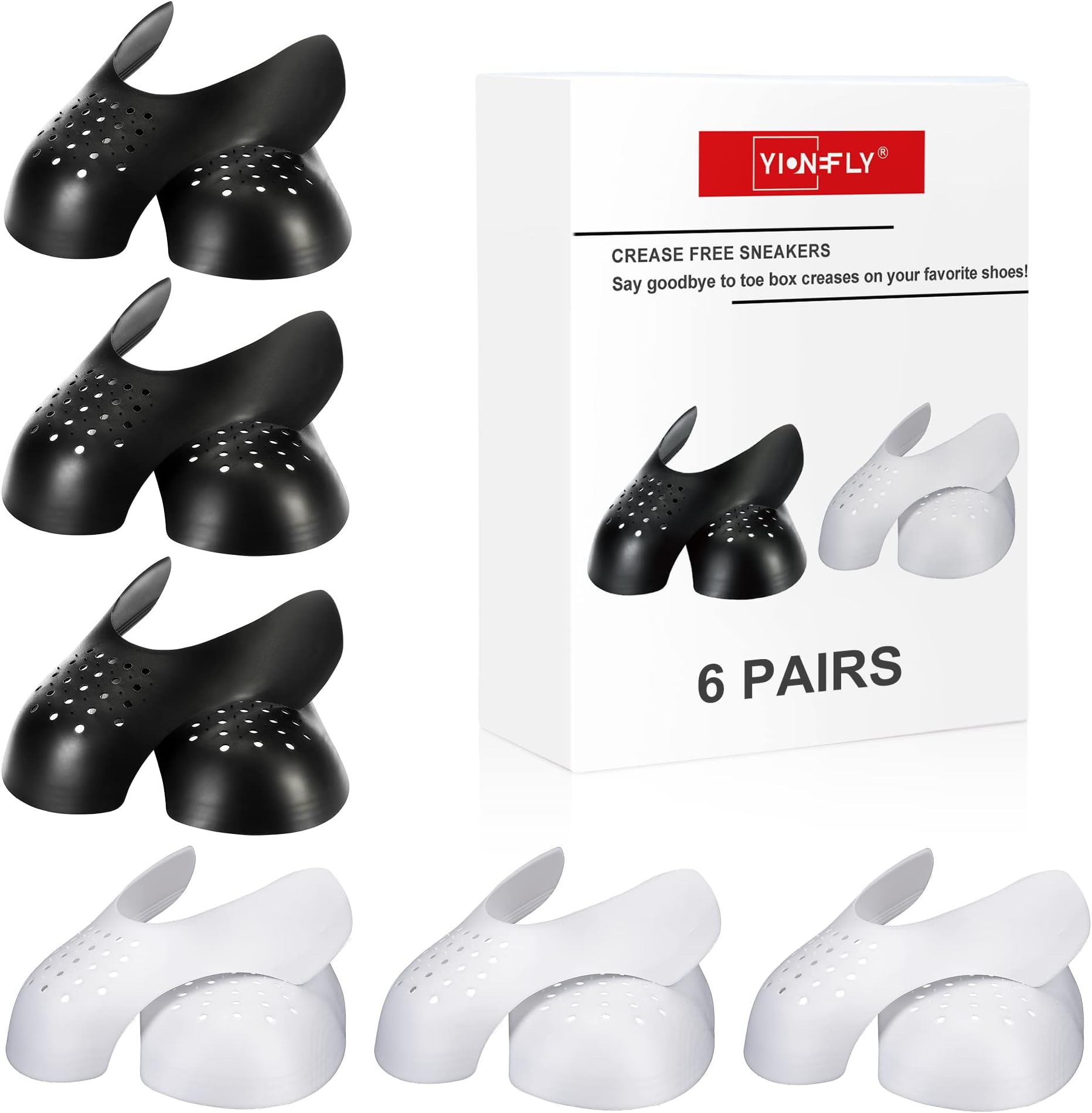 YIONEFLYYIONEFLY 6 Pairs Shoe Crease Protectors - Prevent Sneaker Creases and Toe Box Decrease - Fits Air Force, Jordan, Dunk & More - Shoe Anti Creases Guard for Women's Shoes (Size 7-12), Black & White,