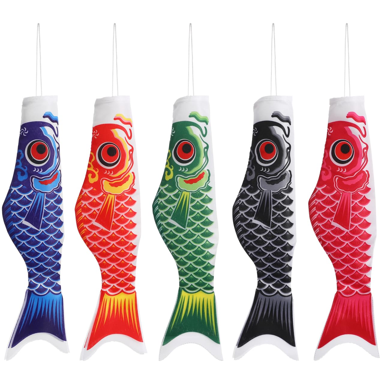 POPETPOP 5Pcs Japanese Carp Flag Koinobori Windsock Satin Koi Carp Flags Waterproof Hanging Decor for Home Party Garden Window Wall Boat Japanese Decorations