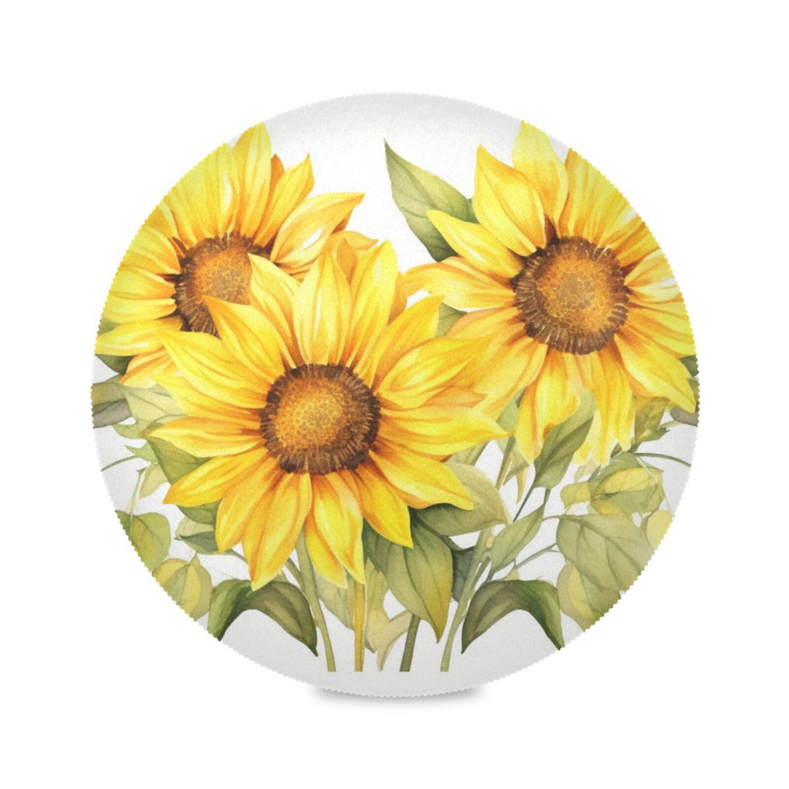 Flower Placemats Sunflower Flower Round Placemats Set of 6 for Kitchen Table Washable Table Mats Place Mats - Image 2