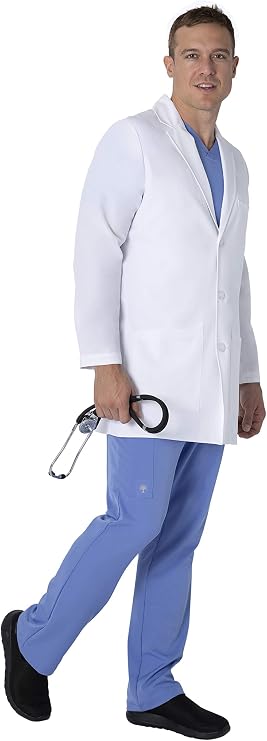 Healing Hands Logan Mens Lab Coat 34 1/2 5 Pockets 360 Stretch