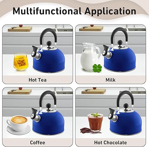 Vista 31 de Lily's Home Hervidor de té silbante de acero inoxidable de 2 cuartos de galón, la calderas de té y agua perfectas para tu hogar, dormitorio