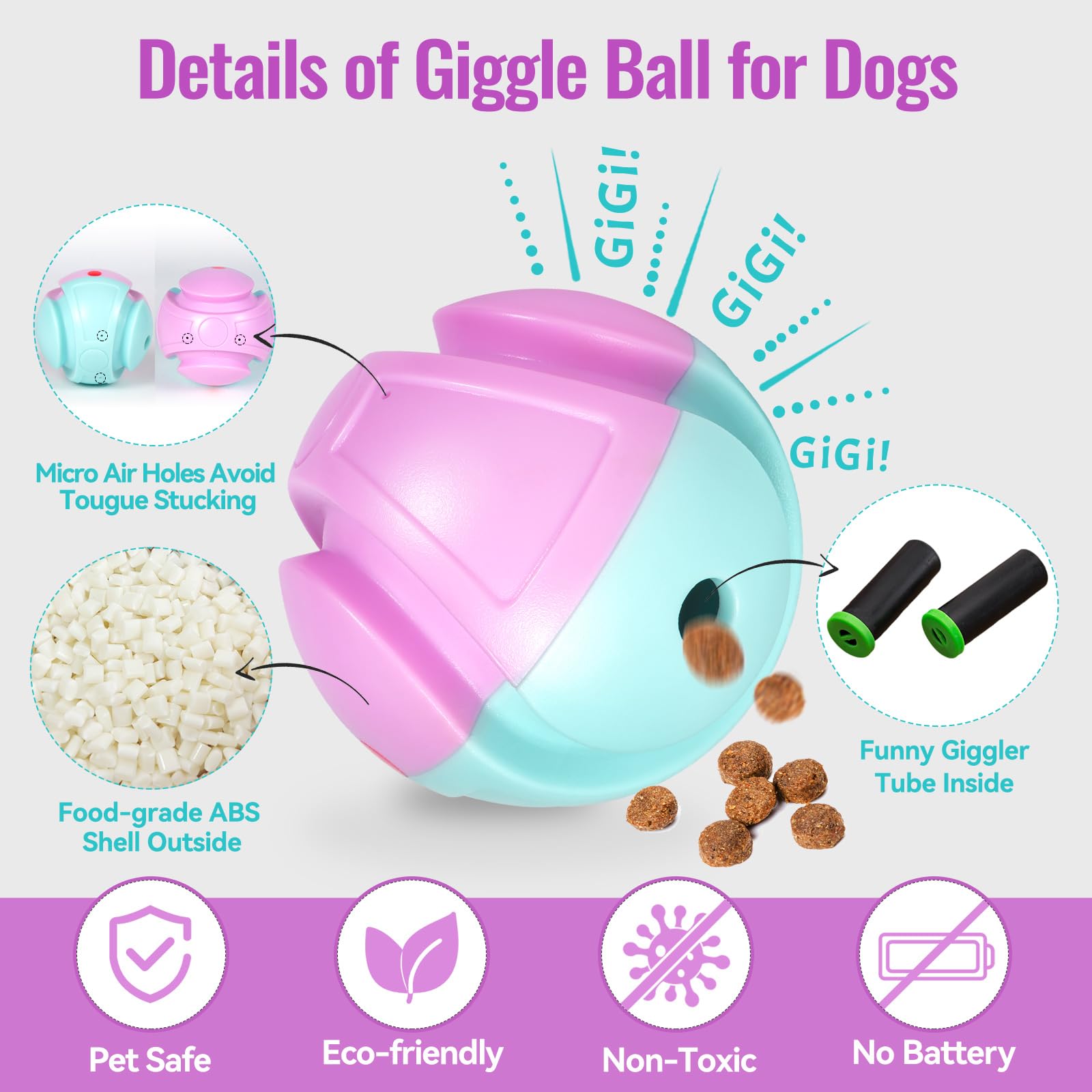 KUSSGLVCK Giggle Ball, Indestructible Chew Toy for Aggressive Chewers, Interactive Squeaky Ball with Treat Dispenser, Durable Dog Puzzle Feeder for Small/Medium/Large Dogs (Blue-Pink)?
