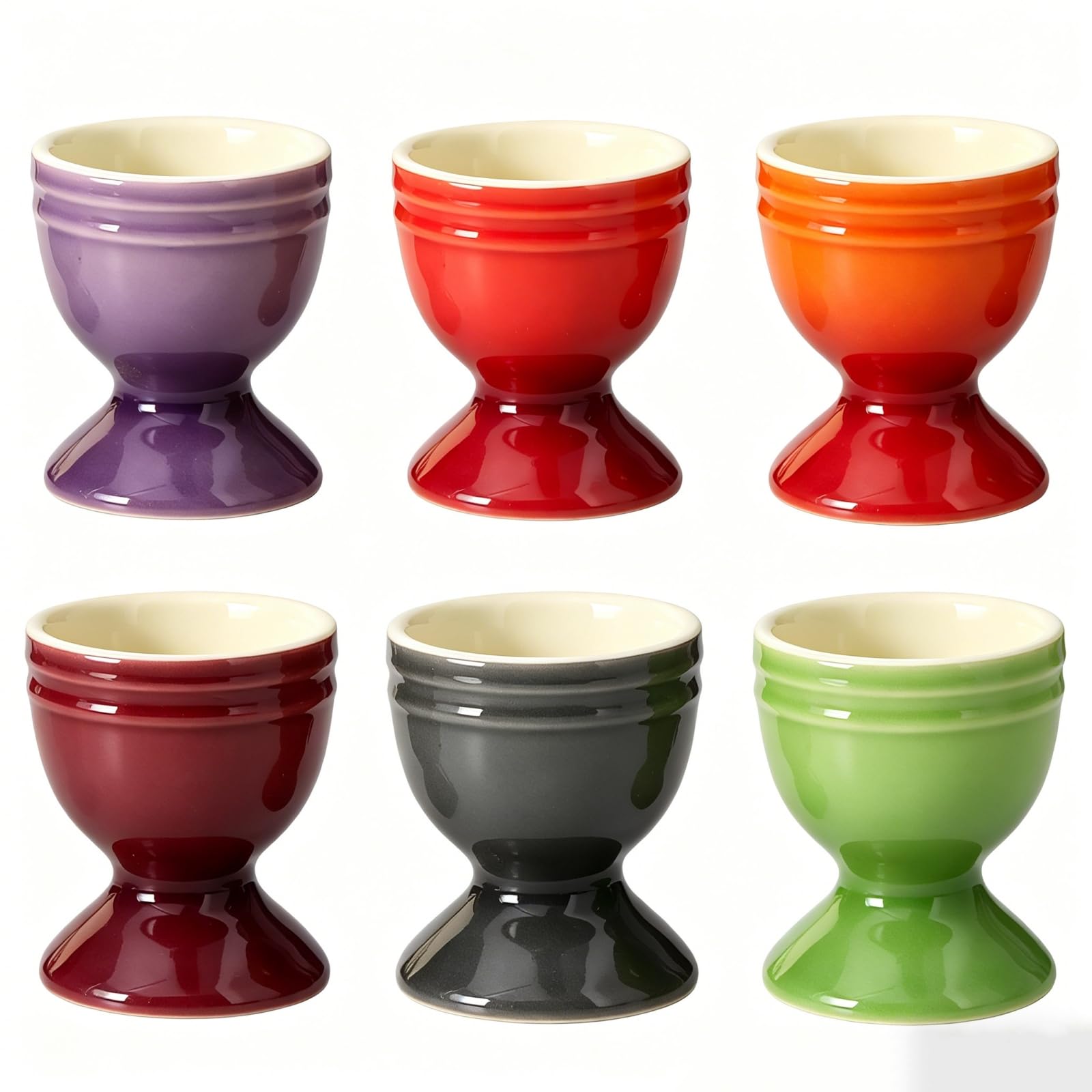 Lot de 6 coquetiers en céramique, 6 couleurs, avec creux stable, pour cuisine, petit déjeuner et fête, passe au lave-vaisselle