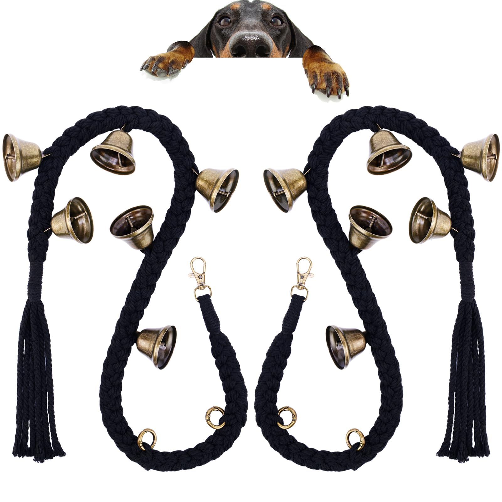 KLOGTSIND 2 Pack Dog Bells for Door Potty Training, Handwoven Cotton Rope Dog Doorbell with 6 Extra Loud Bells, Adjustable Dog Door Bells for Small