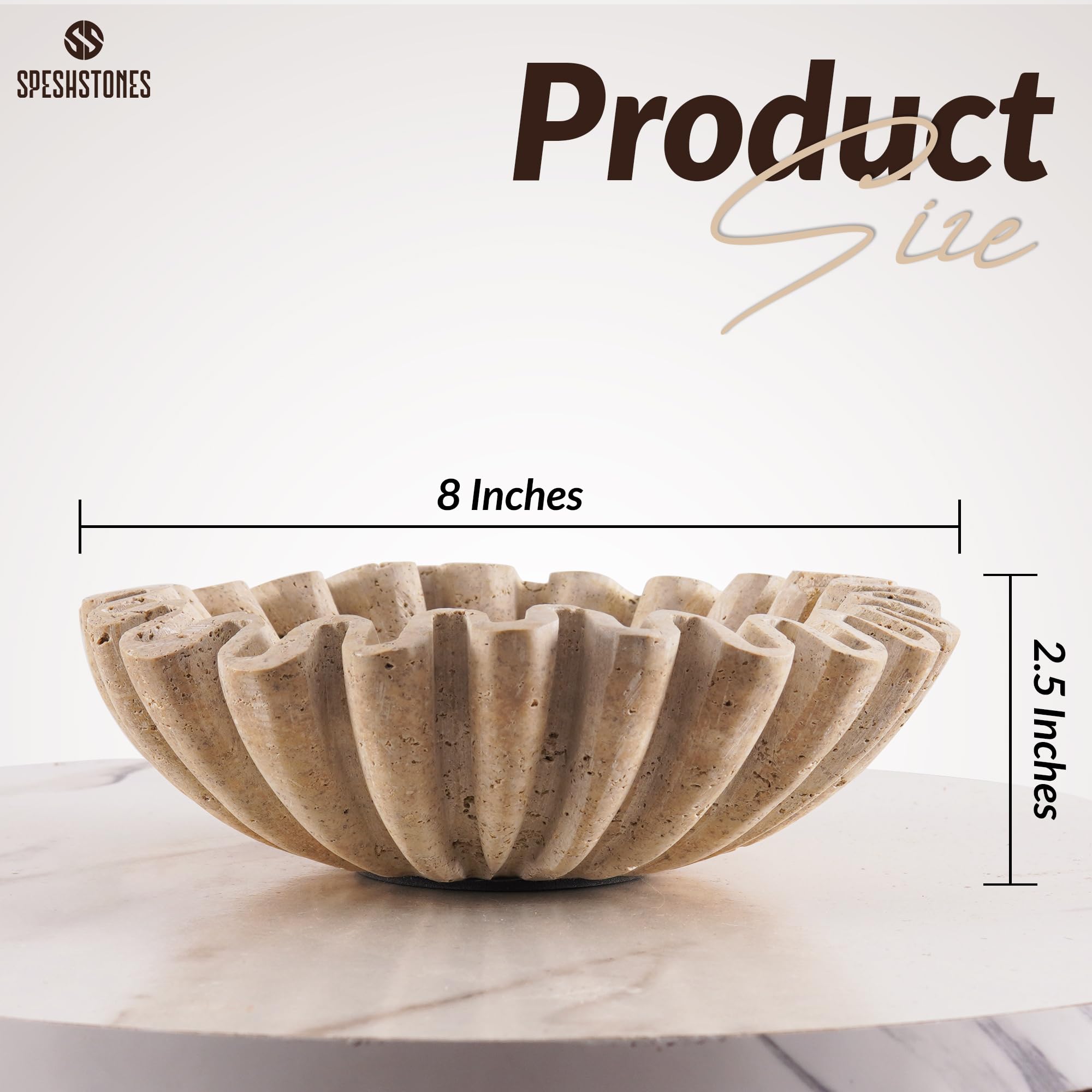 SPESHSTONES Cuenco de mármol con volantes de 8 pulgadas, hecho a mano, para encimera de cocina, cuencos festoneados decorativos grandes para comedor, centros de mesa de café y decoración del hogar